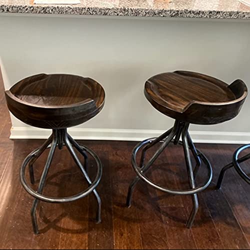 BOKKOLIK Set of 2 Bar Stools | Industrial Vintage Style | Swivel Wooden Seat | Bar Counter Height Adjustable 24-30inch | with Mini Backrest