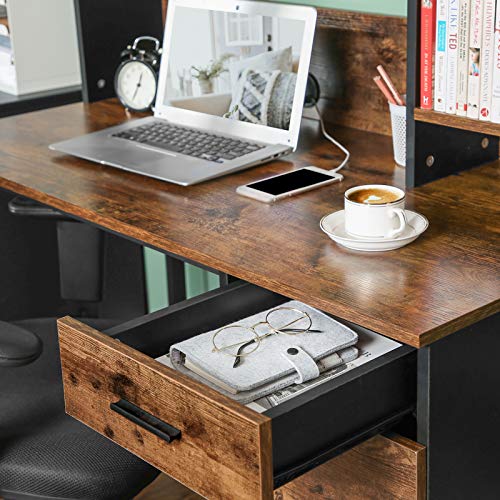 VASAGLE ALINRU Computer Desk with Bookshelf, Office Desk with Cabinet, Drawer, Study and Adjustable Shelves, Steel, Industrial, 47.2 x 23.6 x 60.3 Inches, Rustic Brown and Black ULWD65X