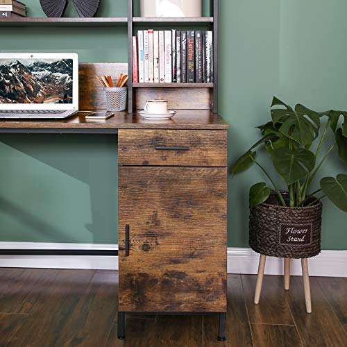 VASAGLE ALINRU Computer Desk with Bookshelf, Office Desk with Cabinet, Drawer, Study and Adjustable Shelves, Steel, Industrial, 47.2 x 23.6 x 60.3 Inches, Rustic Brown and Black ULWD65X