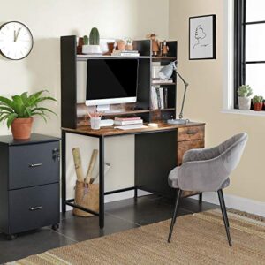 VASAGLE ALINRU Computer Desk with Bookshelf, Office Desk with Cabinet, Drawer, Study and Adjustable Shelves, Steel, Industrial, 47.2 x 23.6 x 60.3 Inches, Rustic Brown and Black ULWD65X