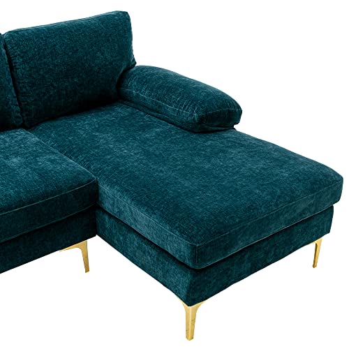 Olela U Shape Sectional Sofa,Modern Large Chenille Fabric Modular Couch,Extra Wide Sofa with Chaise Lounge and Golden Legs for Living Room (Teal)