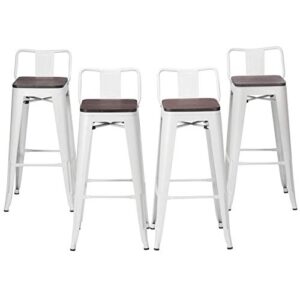 haobo home modern industrial metal bar stool counter height stools [set of 4] stackable dining chair (24″, low back white wooden seat)
