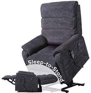 firstclass™ sleep-to-stand lift chair 2.0, perfect chair for sleep/relaxation. true lay-flat sleeping recliner. 2 motor for independent back and foot adjust. incl heat/massage