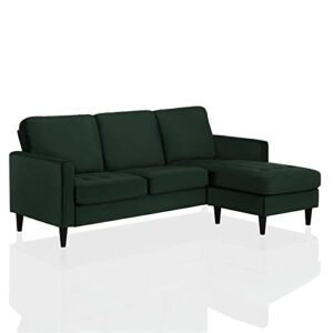 cosmoliving strummer modern reversible sectional couch upholstered in green velvet fabric with floating ottoman