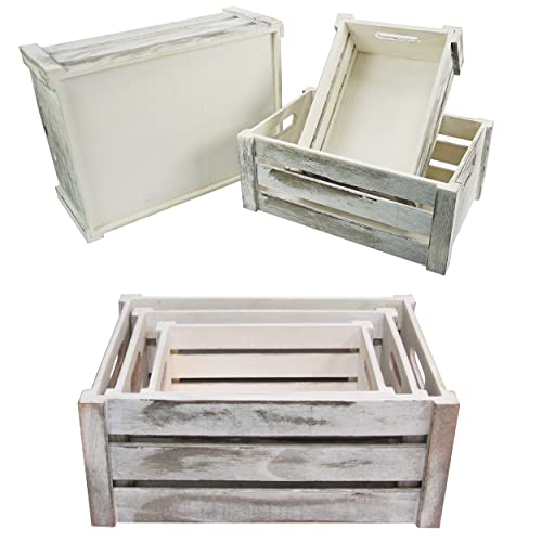 Admired By Nature Rustic White Set of 3 Distressed Decorative Wood Crates Storage Container