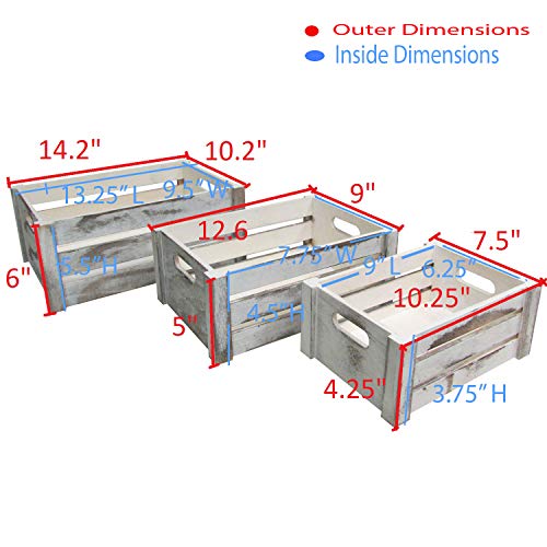 Admired By Nature Rustic White Set of 3 Distressed Decorative Wood Crates Storage Container