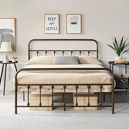 Yaheetech Classic Metal Platform Bed Frame Mattress Foundation with Victorian Style Iron-Art Headboard/Footboard/Under Bed Storage No Box Spring Needed Bronze Full Size