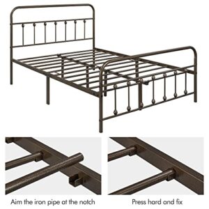 Yaheetech Classic Metal Platform Bed Frame Mattress Foundation with Victorian Style Iron-Art Headboard/Footboard/Under Bed Storage No Box Spring Needed Bronze Full Size