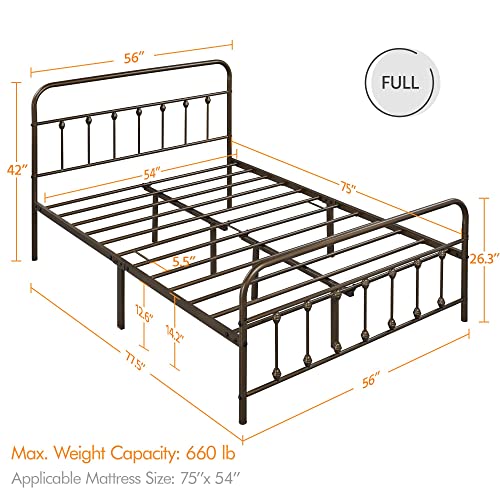 Yaheetech Classic Metal Platform Bed Frame Mattress Foundation with Victorian Style Iron-Art Headboard/Footboard/Under Bed Storage No Box Spring Needed Bronze Full Size