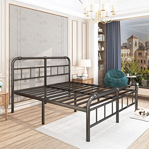 Uliesc 14 Inch King Size Bed Frame with Headboard and Footboard, No Box Spring Needed Heavy Duty Metal Platform, Premium Steel Slat Mattress Foundation with Storage, Noise Free Iron-Art Bed Frame