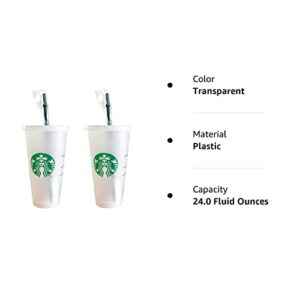 Starbucks 2 Pack Reusable Venti Frosted Cold Cup With Lid and Green Straw w/Stopper, 24 fl.oz.