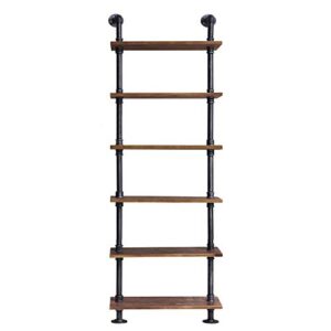 diwhy 24”width industrial pipe shelves rustic modern wood ladder bookcase with metal frame,pipe wall shelf,wood storage,home decor,display shelving,retro floating wood shelving,6 layer bookshelf