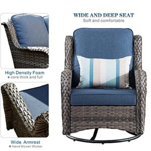 XIZZI Patio Furniture Outdoor Furniture All Weather Wicker 6 PCS Patio Sofa with High Back Swivel Rocking Chairs and Ottomans,Swivel Chairs Grey Rattan Denim Blue