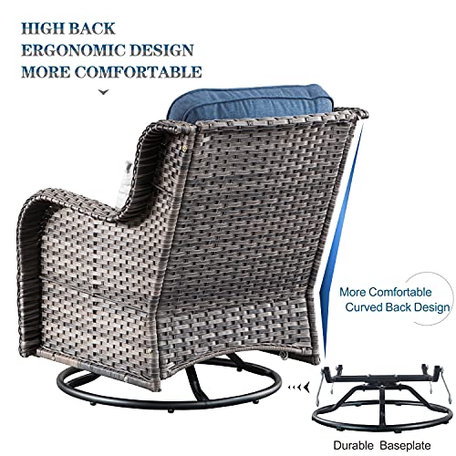 XIZZI Patio Furniture Outdoor Furniture All Weather Wicker 6 PCS Patio Sofa with High Back Swivel Rocking Chairs and Ottomans,Swivel Chairs Grey Rattan Denim Blue