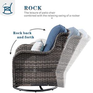 XIZZI Patio Furniture Outdoor Furniture All Weather Wicker 6 PCS Patio Sofa with High Back Swivel Rocking Chairs and Ottomans,Swivel Chairs Grey Rattan Denim Blue