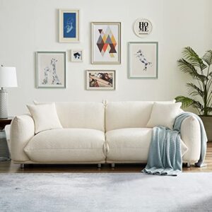Hommoo Mid Century Modern Couch for Living Room Bedroom，Soft Loveseat Sofa, Sherpa Sofa with Metal Legs, Comfy Couch, 87" W Small Couch for Small Space with Pillows White