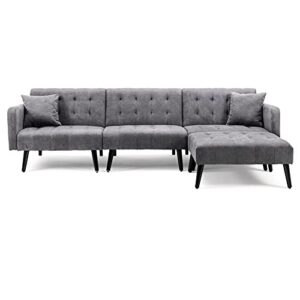 oyerol mid-century sectional sofa bed convertible sofa bed sleeper, l-shaped reversible sectional sofa upholstered comfy couches for living room lounge, split-back, removable armrests-dark grey