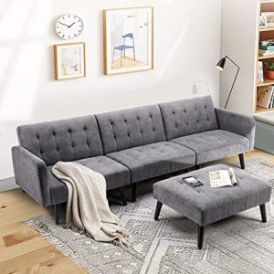 Oyerol Mid-Century Sectional Sofa Bed Convertible Sofa Bed Sleeper, L-Shaped Reversible Sectional Sofa Upholstered Comfy Couches for Living Room Lounge, Split-Back, Removable Armrests-Dark Grey