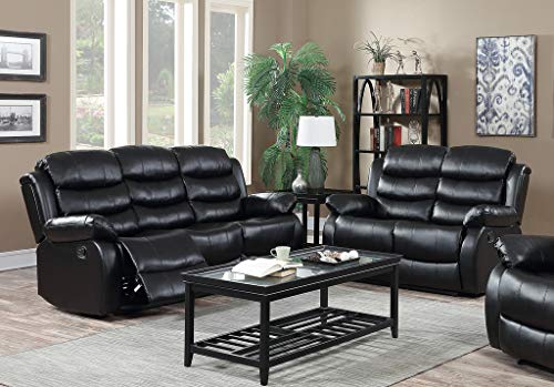 GTU Furniture 2Pc Black Leather Reclining Sofa & Loveseat Set