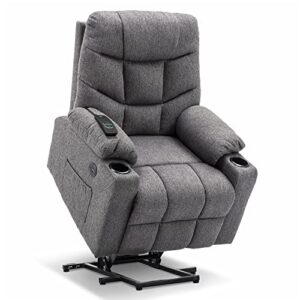 mcombo electric power lift recliner chair sofa for elderly, 3 positions, 2 side pockets and cup holders, usb ports, fabric 7286 (medium grey)