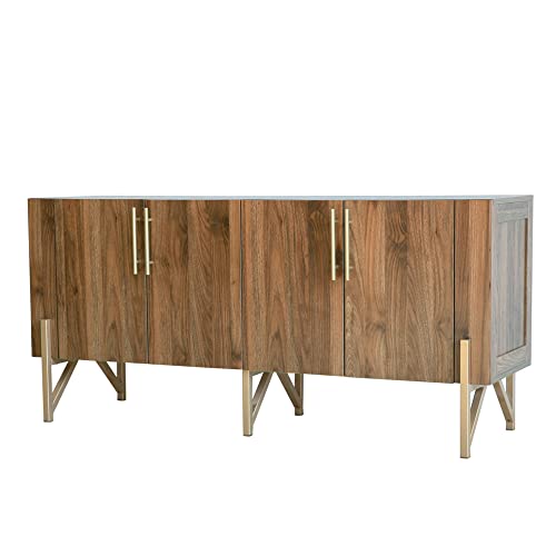 roomfitters 65” Wood TV Stand, 2 Door Media Console, Modern Credenza for Living Room, Mid Century Sideboard Buffet Cabinet, Japandi Entertainment Center with Storage (Walnut, Gold Legs)