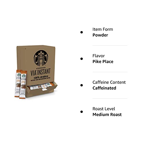 Starbucks VIA Instant Coffee—Medium Roast Coffee—Pike Place Roast—100% Arabica—1 box (50 packets)