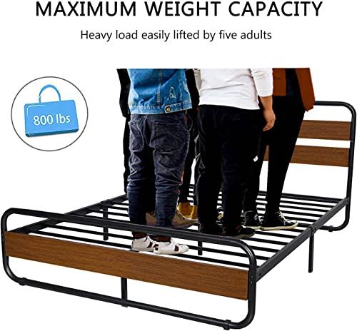 SHA CERLIN King Size Platform Bed Frame with Wooden Headboard and Footboard, Heavy Duty Metal Bed Frame with 10" Under-Bed Storage, Noise-Free, No Box Spring Needed, Walnut