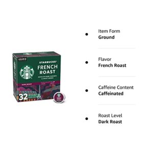 Starbucks Dark Roast K-Cup Coffee Pods — French Roast for Keurig Brewers — 1 box (32 pods)