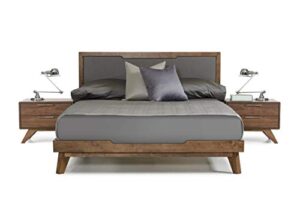limari home maurice collection bedroom mid-century veneer finished & fabric upholstered bed, california king, gray, walnut