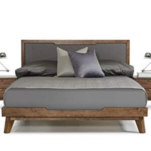 Limari Home Maurice Collection Bedroom Mid-Century Veneer Finished & Fabric Upholstered Bed, California King, Gray, Walnut