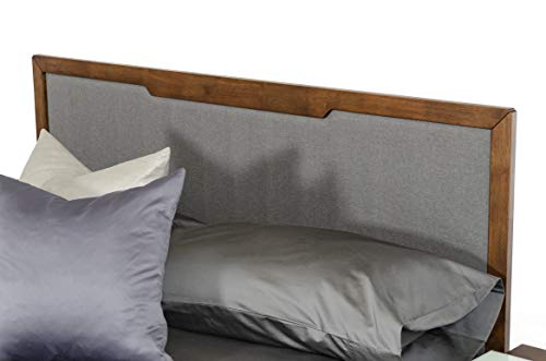 Limari Home Maurice Collection Bedroom Mid-Century Veneer Finished & Fabric Upholstered Bed, California King, Gray, Walnut