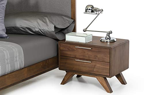 Limari Home Maurice Collection Bedroom Mid-Century Veneer Finished & Fabric Upholstered Bed, California King, Gray, Walnut