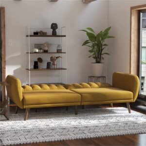 Novogratz Brittany Sofa Futon - Premium Upholstery and Wooden Legs - Mustard