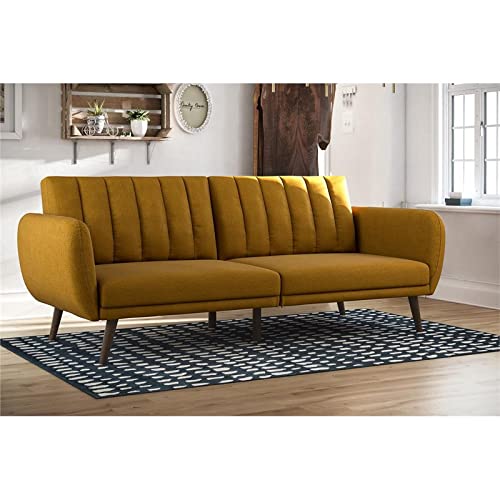 Novogratz Brittany Sofa Futon - Premium Upholstery and Wooden Legs - Mustard