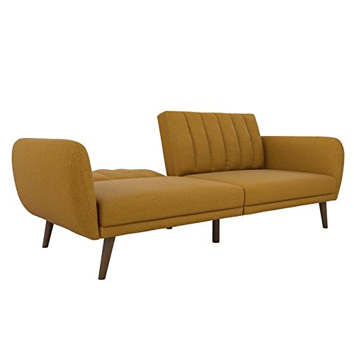 Novogratz Brittany Sofa Futon - Premium Upholstery and Wooden Legs - Mustard