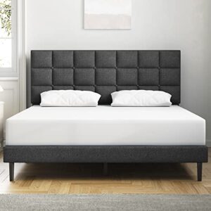 molblly full bed frame upholstered platform with headboard and strong wooden slats, non-slip and noise-free,no box spring needed, easy assembly,dark gray
