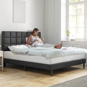 Molblly Full Bed Frame Upholstered Platform with Headboard and Strong Wooden Slats, Non-Slip and Noise-Free,No Box Spring Needed, Easy Assembly,Dark Gray