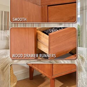 Mid Century Modern Grooved Handle Wood Nightstands Side Table Bedroom Storage Drawer and Shelf Bedside End Table, 2 Drawer (Caramel)