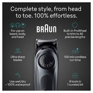 Braun All-in-One Style Kit Series 5 5480, 8-in-1 Trimmer for Men with Beard Trimmer, Body Trimmer for Manscaping, Hair Clippers & More, Ultra-Sharp Blade, 40 Length Settings, Waterproof