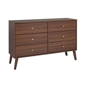 prepac milo mid-century 6 drawer dresser for bedroom, 16″ d x 52.50″ w x 33″ h, cherry