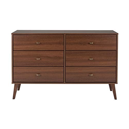 Prepac Milo Mid-Century 6 Drawer Dresser For Bedroom, 16" D x 52.50" W x 33" H, Cherry