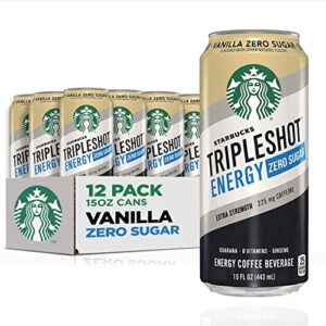 starbucks tripleshot energy extra strength espresso coffee beverage, vanilla, zero sugar, 225mg caffeine, 15oz cans (12 pack)
