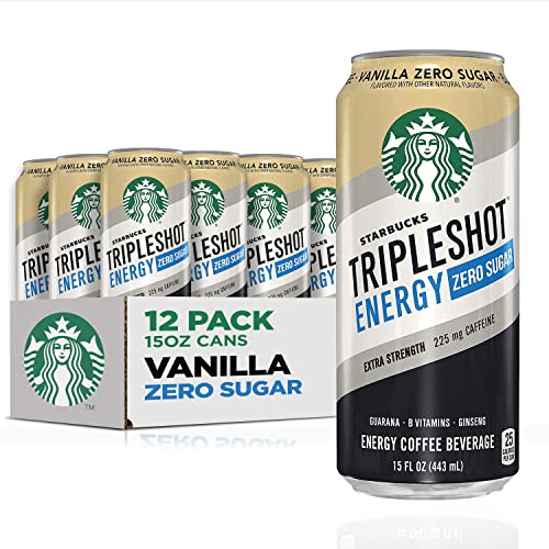 Starbucks Tripleshot Energy Extra Strength Espresso Coffee Beverage, Vanilla, Zero Sugar, 225mg Caffeine, 15oz cans (12 Pack)