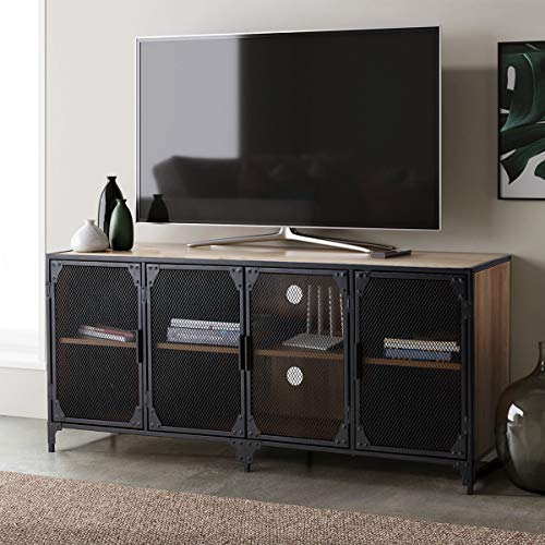 EROMMY TV Stand, 60 inch Mid Century Modern TV Console with 4 Door Metal Mesh, Retro TV Stand in Living Room, Entertainment Room, Office, 4 Door