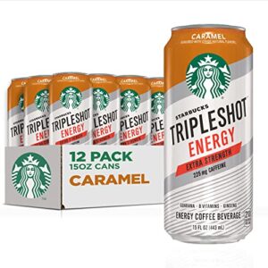 starbucks tripleshot energy extra strength espresso coffee beverage, caramel, 225mg caffeine, 15oz cans (12 pack)