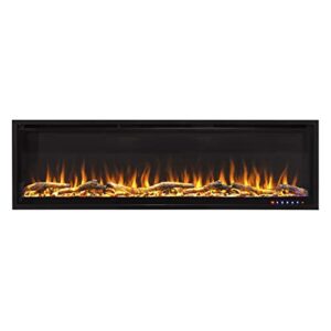 fireblaze sapphire 60 electric fireplace – faux fireplace with various flame color combinations – recessed installation – remote control operated, safe for daily use – 60 inch wide wall mount heater