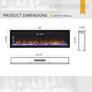 FIREBLAZE Sapphire 60 Electric Fireplace - Faux Fireplace with Various Flame Color Combinations - Recessed Installation - Remote Control Operated, Safe for Daily Use - 60 Inch Wide Wall Mount Heater