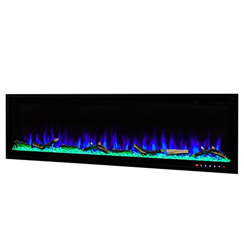 FIREBLAZE Sapphire 60 Electric Fireplace - Faux Fireplace with Various Flame Color Combinations - Recessed Installation - Remote Control Operated, Safe for Daily Use - 60 Inch Wide Wall Mount Heater