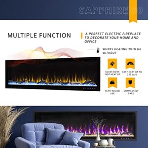 FIREBLAZE Sapphire 60 Electric Fireplace - Faux Fireplace with Various Flame Color Combinations - Recessed Installation - Remote Control Operated, Safe for Daily Use - 60 Inch Wide Wall Mount Heater