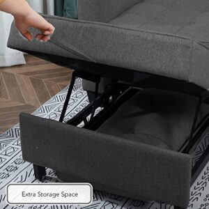 DURASPACE Futon Chair Bed Convertible Chair 3-in-1 Pull Out Sleeper Chair Beds with USB Ports, Armchair Bed Sleeper for Living Room (Dark Gray)